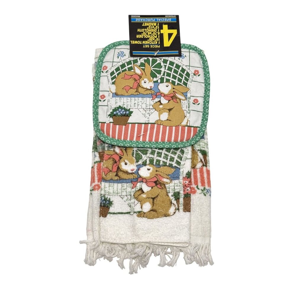 Vintage Franco Easter Bunny Kitchen Set Towel Potholder Dishcloth Magnet